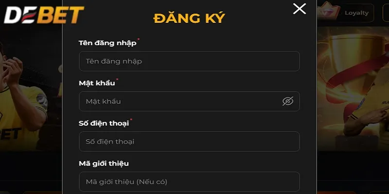Cung cấp thông tin vào form đăng ký DEBET